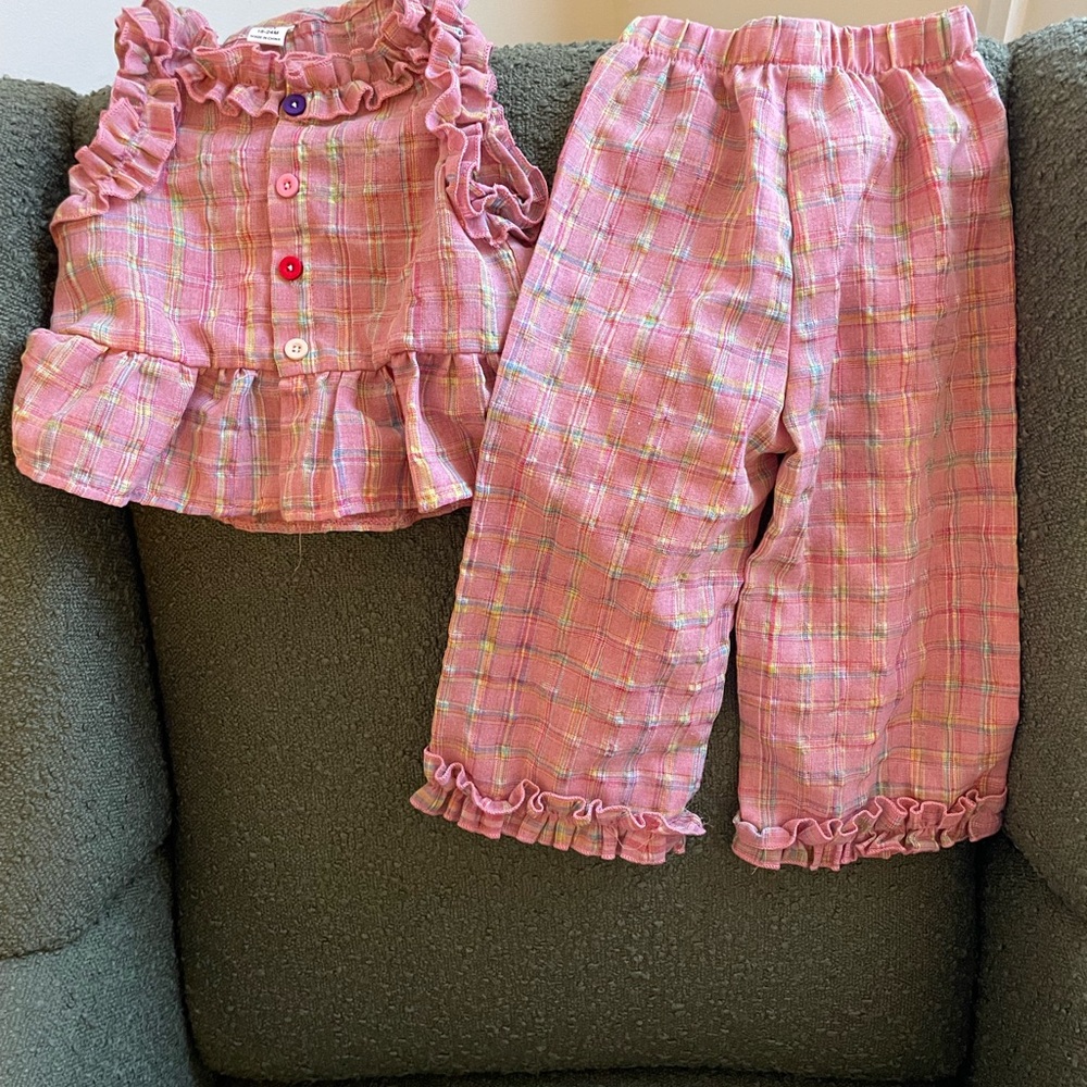 SHEIN Pink Pajama Set with Ruffle Details